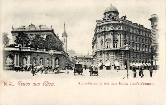 Ak Wien 1, Albrechtsrampe, Franz-Josefs-Brunnen