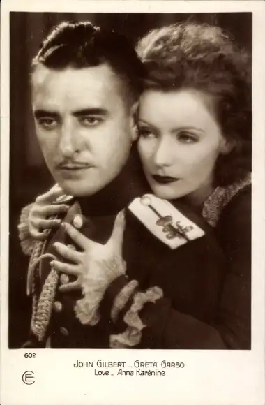 Ak Schauspielerin Greta Garbo, Schauspieler John Gilbert, Portrait, Anna Karenina
