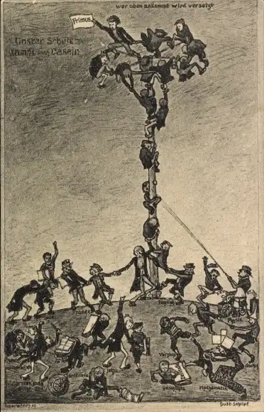 Studentika Ak Unsrer Schüler Kampf ums Dasein, Wer oben ankommt wird versetzt