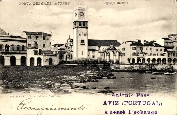 Ak Ponta Delgada Portugal, Egreja matriz, Teilansicht der Stadt, Kirche