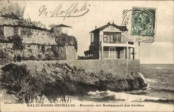 Ak Grimaldi di Ventimiglia Liguria, Balzi Rossi, Restaurant des Grottes