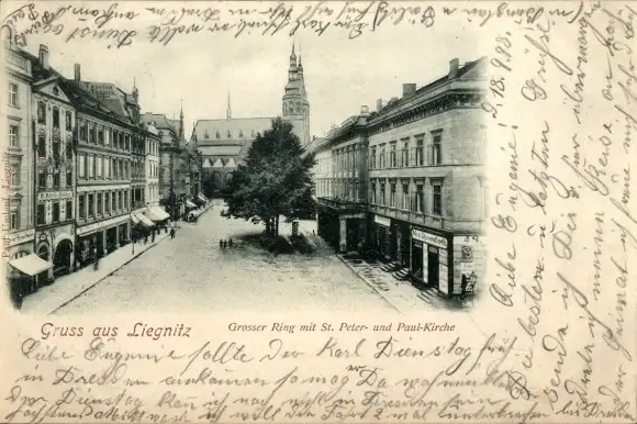 Ak Legnica Liegnitz Schlesien, Großer Ring, St. Peter und Paul-Kirche