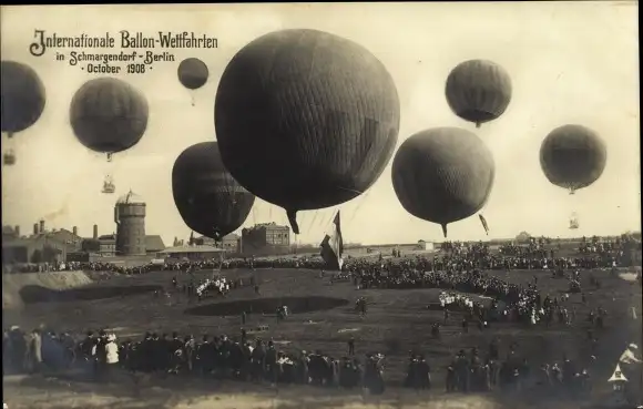 Ak Berlin Wilmersdorf Schmargendorf, Internationale Ballon-Wettfahrten Oktober 1908