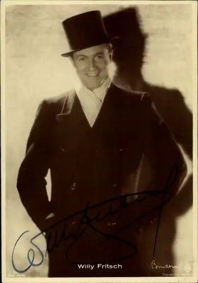 Ak Schauspieler Willy Fritsch, Portrait, Zylinder, Autogramm