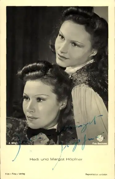 Ak Schauspielerinnen Hedi und Margot Höpfner, Portrait, Autogramm, Film Foto Verlag A 3614/1