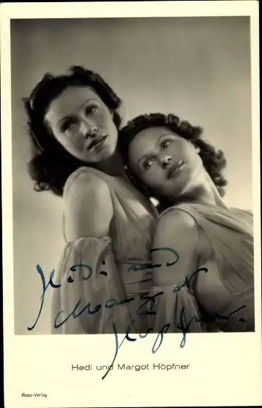 Ak Schauspielerinnen Hedi und Margot Höpfner, Portrait, Autogramm, Film Foto Verlag A 3614/1