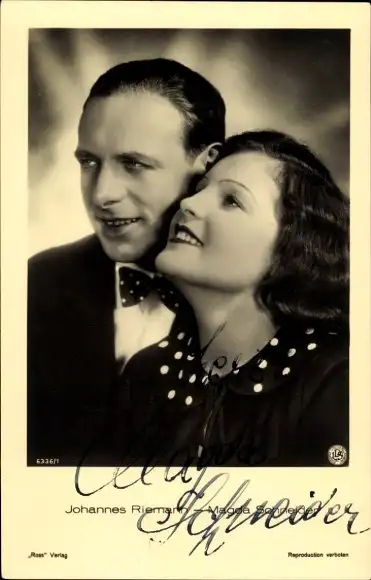 Ak Schauspieler Johannes Riemann, Schauspielerin Magda Schneider, Ross, Autogramm