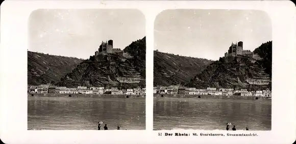 Stereo Foto St. Goarshausen im Rhein Lahn Kreis, Totalansicht