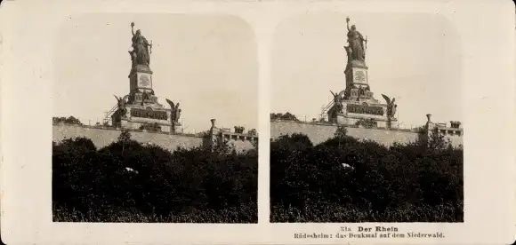 Stereo Foto Rüdesheim am Rhein in Hessen, Nationaldenkmal auf dem Niederwals