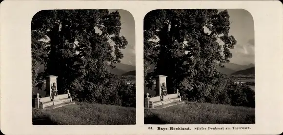 Stereo Foto Tegernsee in Oberbayern, Stieler Denkmal, Bayrisches Hochland