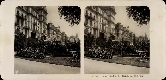 Stereo Foto Interlaken Kt. Bern Schweiz, Gärten der Hotels am Höheweg