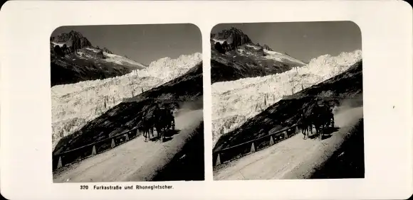 Stereo Foto Kt Wallis Schweiz, Rhonegletscher, Furkastraße
