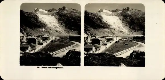 Stereo Foto Gletsch Kt Wallis Schweiz, Rhonegletscher