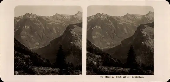 Stereo Foto Mürren Kanton Bern Schweiz, Blick auf die Grötschalp, Gebirge