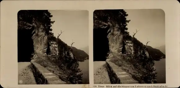 Stereo Foto Thun Kt. Bern Schweiz, Straße von Untersee nach Beatenbucht