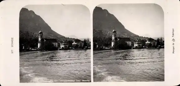 Stereo Foto Buochs Kt Nidwalden Schweiz, Vierwaldstättersee, Stadtansicht