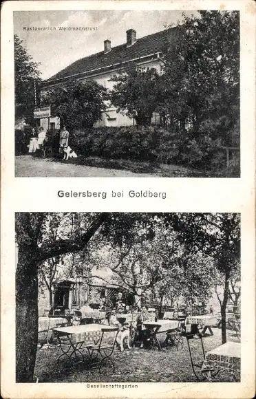 Ak Geiersberg Złotoryja Goldberg Schlesien, Restaurant Weidmannslust, Gesellschaftsgarten