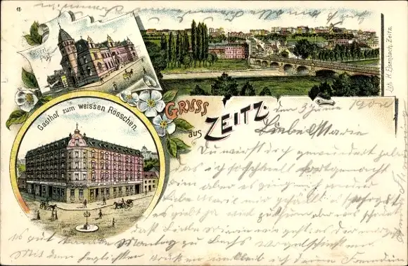 Litho Zeitz im Burgenlandkreis, Gasthof zum weißen Rösschen, Post