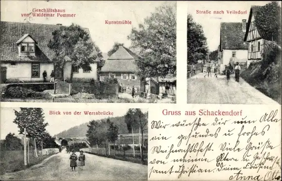 Ak Schackendorf Veilsdorf in Thüringen, Geschäftshaus, Kunstmühle