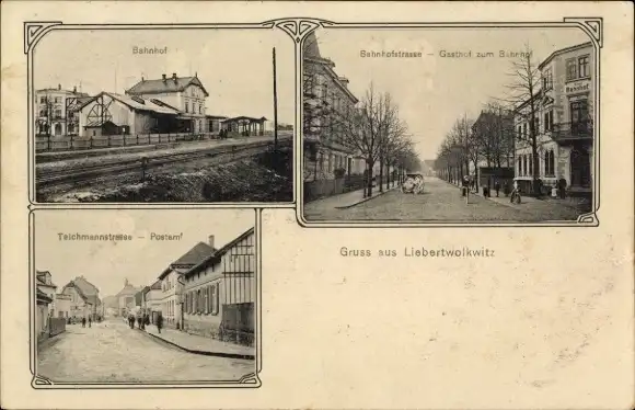 Ak Liebertwolkwitz Leipzig in Sachsen, Bahnhof, Gleisseite, Postamt, Gasthof zum Bahnhof