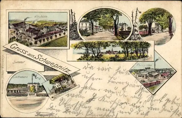 Litho Schwepnitz in Sachsen, Tonwerke, Seifenfabrik, Bahnhof, Glashütte