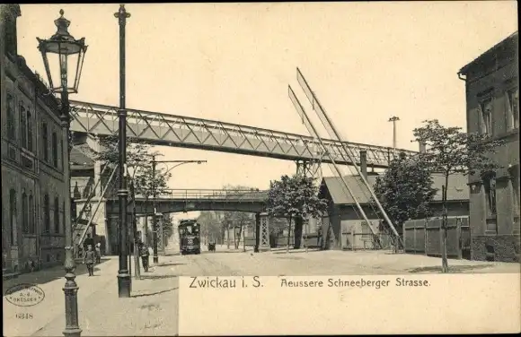 Ak Zwickau in Sachsen, Äußere Schneeberger Straße, Straßenbahn