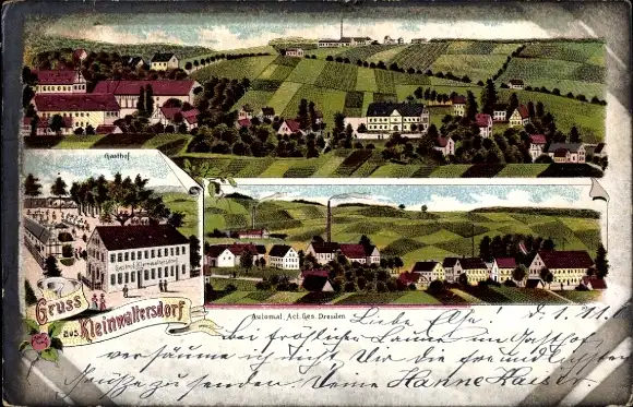 Litho Kleinwaltersdorf Freiberg in Sachsen, Gasthof, Totalansicht