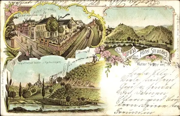 Litho Wetter an der Ruhr im Ennepe Ruhr Kreis, Hotel Strandes, Berg, Harkortturm