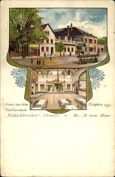 Litho Chemnitz Sachsen, Etablissement Feldschlösschen, Innenansicht