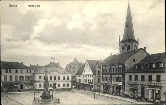 Ak Unna in Westfalen, Marktplatz, Brunnen
