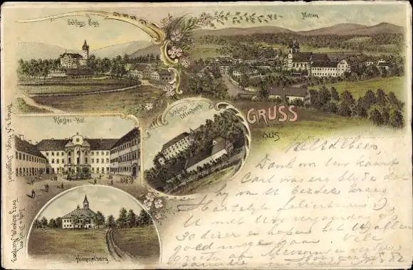 Litho Metten in der Region Donau Wald Niederbayern, Schloss Egg, Klosterhof, Schloss Offenburg