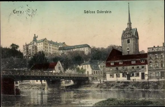 Ak Untermhaus Gera in Thüringen, Schloss Osterstein, Brücke, Kirche