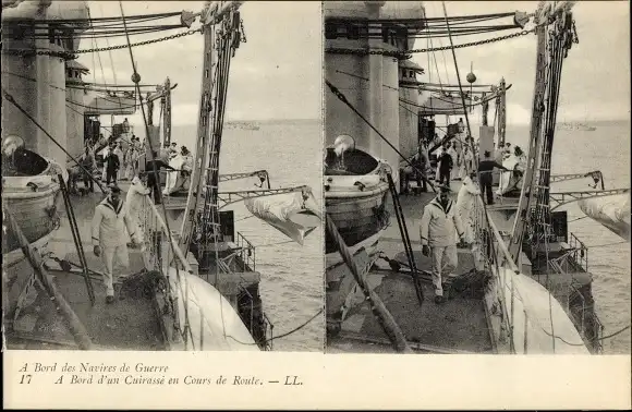 Stereo Ak Französisches Kriegsschiff, Cuirasse en cours de route, Seeleute