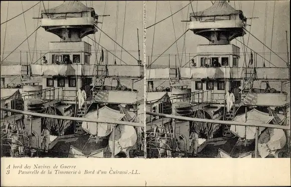 Stereo Ak Französisches Kriegsschiff, Passerelle de la Timonerie a bord d'un Cuirasse