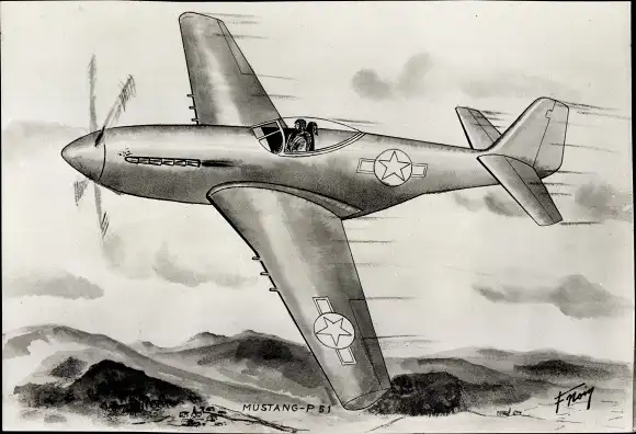 Künstler Ak Amerikanisches Militärflugzeug Mustang P-51