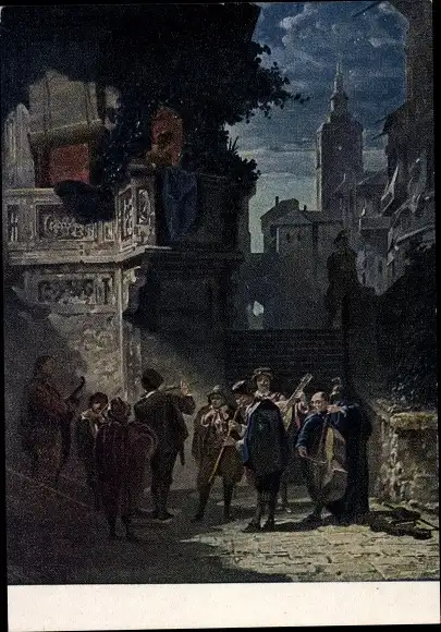 Künstler Ak Spitzweg, C., Ständchen, Musizierende Männer