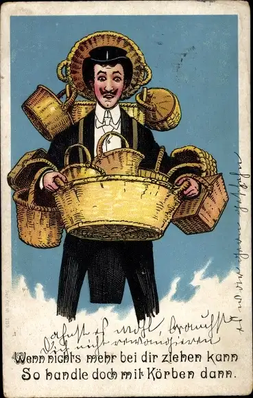 Ak Händler, Körbe, Wenn nichts mehr bei dir ziehen kann...