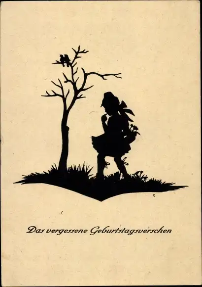 Scherenschnitt Ak Liebisch, Paula, Glückwunsch Geburtstag, Das vergessene Geburtstagsverschen