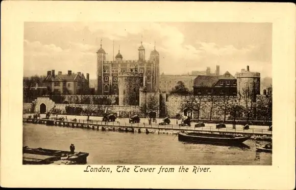Ak London City England, Turm vom Fluss aus