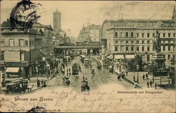 Ak Berlin Mitte, Alexanderplatz, Königstraße, Denkmal, Rathaus, Autos