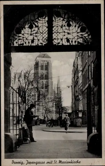 Ak Gdańsk Danzig, Jopengasse, Sankt-Marienkirche
