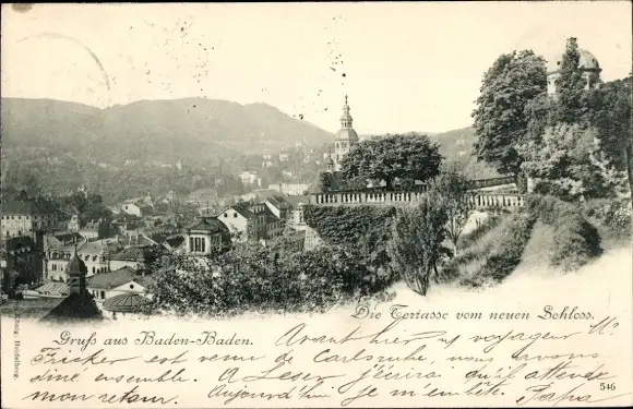 Ak Baden Baden am Schwarzwald, Die Terrasse vom neuen Schloss