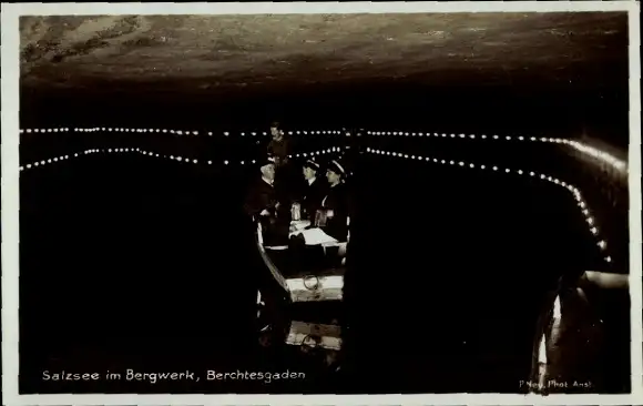 Foto Ak Berchtesgaden, Salzsee im Bergwerk, Bergleute, Lichter
