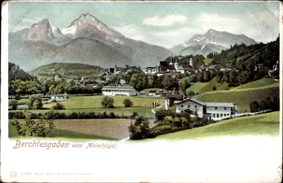 Ak Berchtesgaden Oberbayern, Blick vom Malerhügel