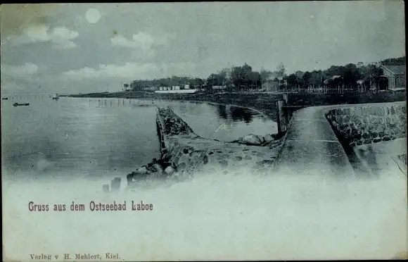 Mondschein Ak Ostseebad Laboe, Teilansicht