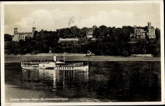 Ak Dresden Loschwitz, Albrechtsschlösser, Dampfschiff auf der Elbe