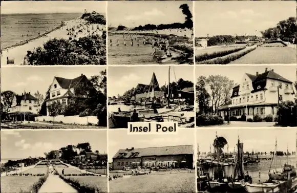 Ak Insel Poel Mecklenburg, Kirchdorf, Schwarzer Busch, Hafen, Strand