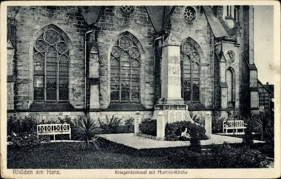 Ak Rhüden Seesen am Harz, Kriegerdenkmal, Martini-Kirche