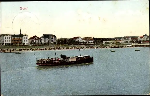 Ak Seebad Binz auf Rügen, Teilansicht, Schiff