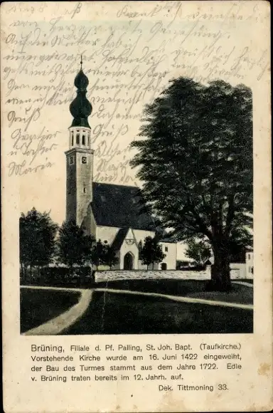 Ak Brüning Palling Oberbayern, Blick zur Kirche